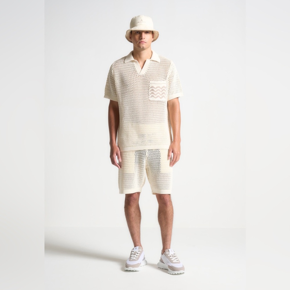 NWT‼️ MANIERE DE VOIR Crochet Mens Knit Set Polo Shirt & Shorts Both size M